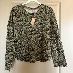 NATURAL LIFE Black and Yellow Floral Long-Sleeve Crewneck Top
